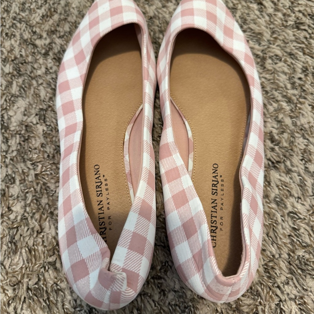 Christian Siriano Gingham Pink and White Flats